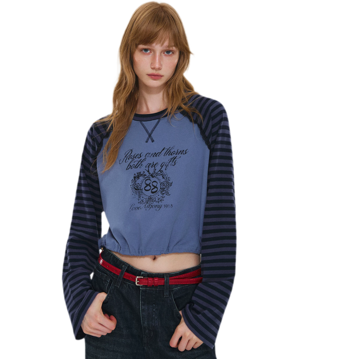 Cotton Raglan Cropped Long-Sleeve Top