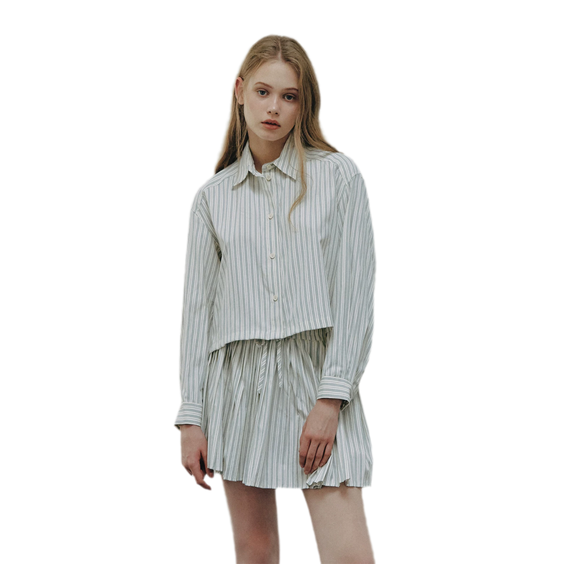 Striped Cropped Shirt Skirt Set