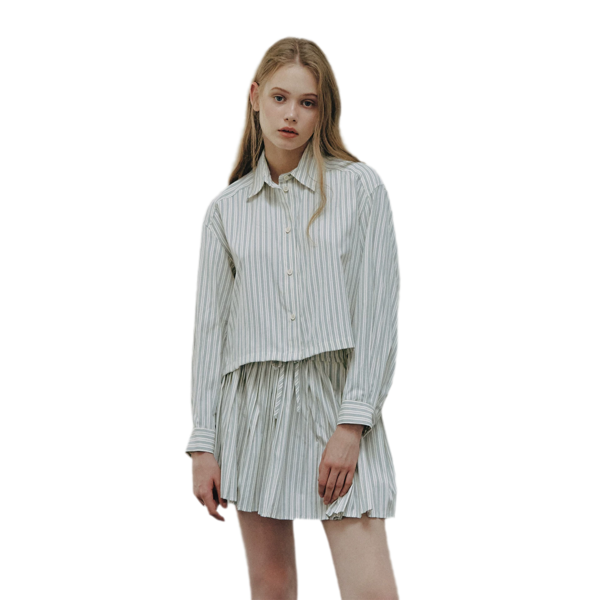 Striped Cropped Shirt Skirt Set