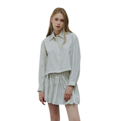 Striped Cropped Shirt Skirt Set