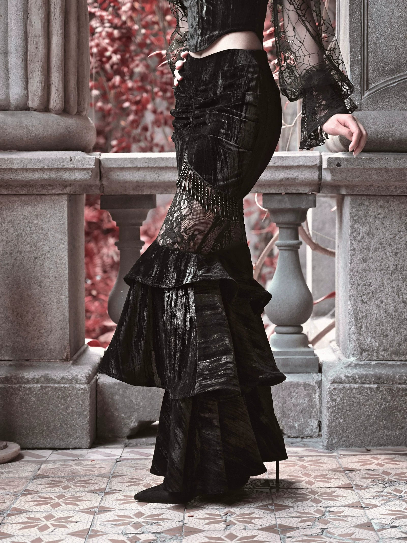 Gold Thread Mermaid Velvet Skirt