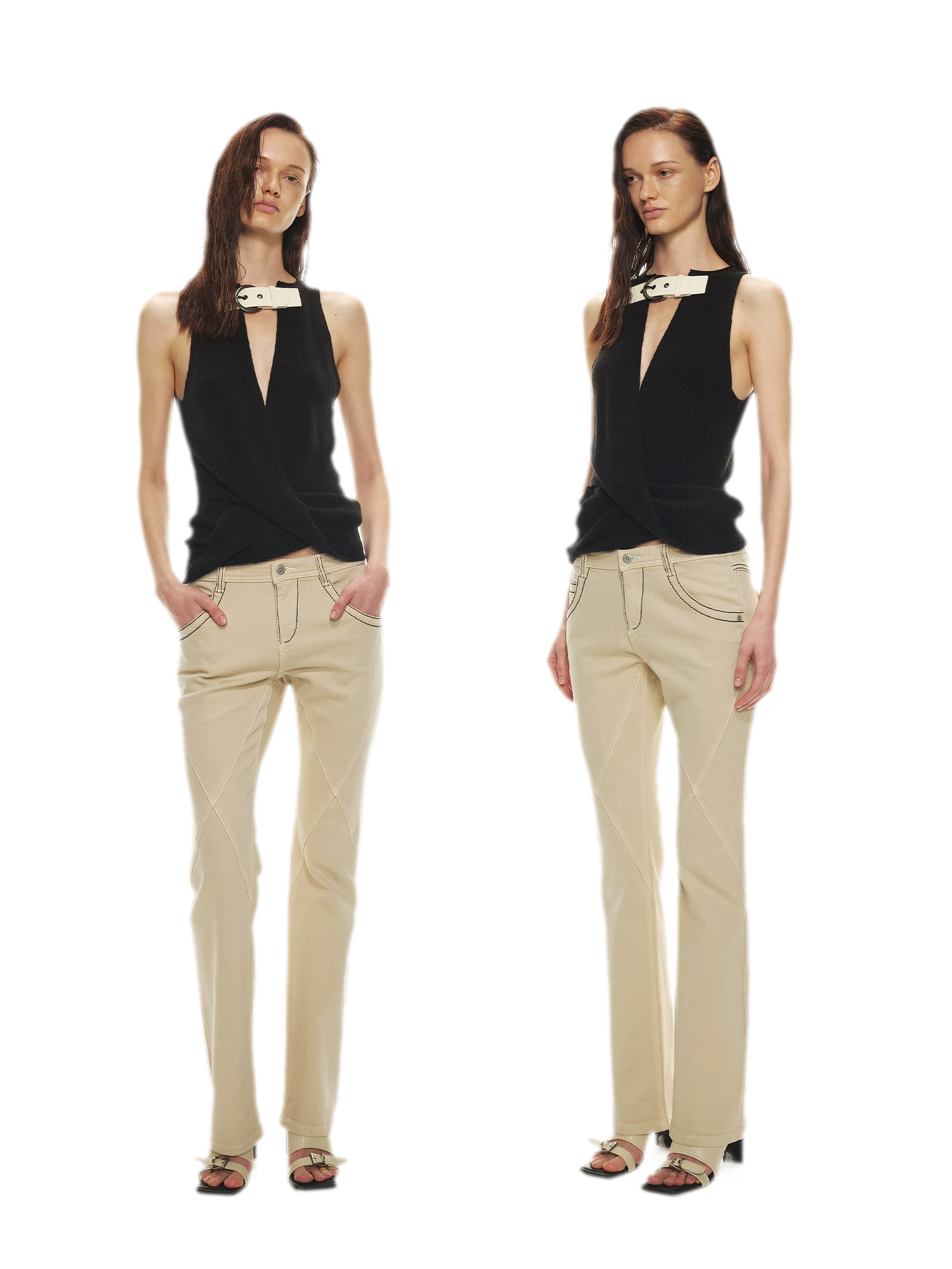 Stylish Patchwork Leather Buckle V-Neck Sweater Vest