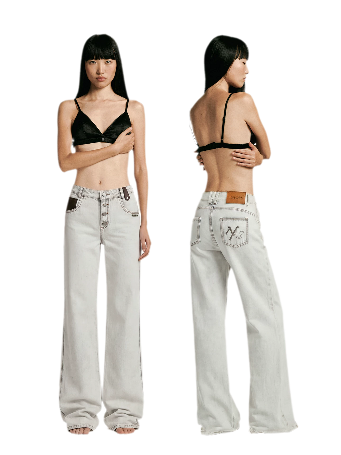 Washed Contrast Straight Jeans