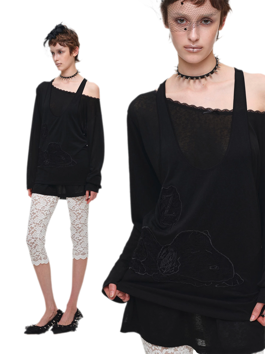 Lace Appliqué Layered Long-Sleeve T-Shirt