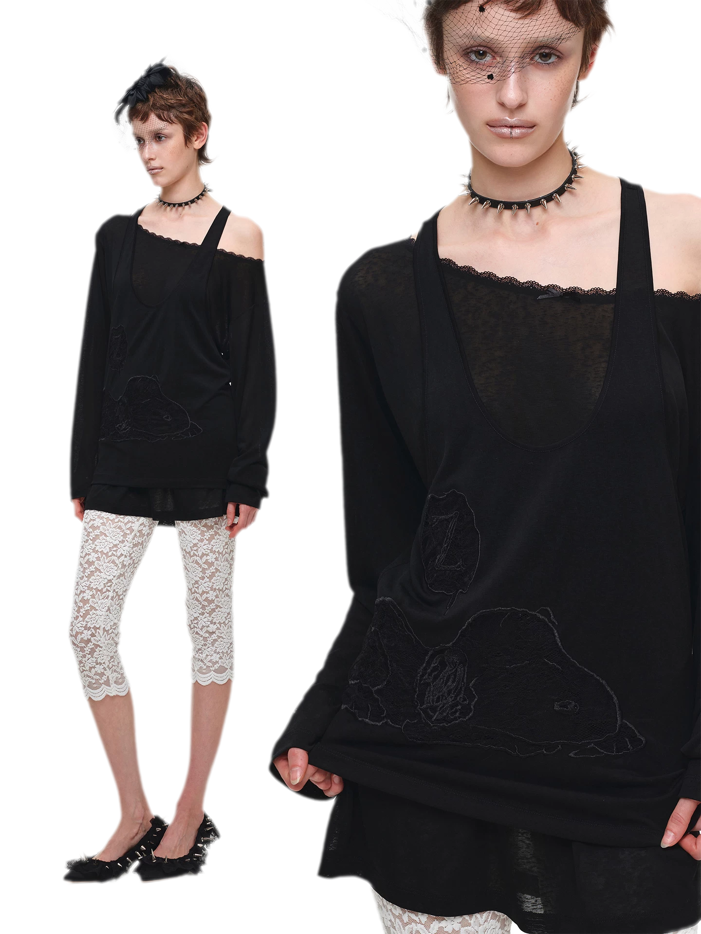 Lace Appliqué Layered Long-Sleeve T-Shirt