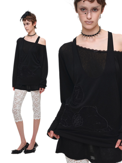 Lace Appliqué Layered Long-Sleeve T-Shirt