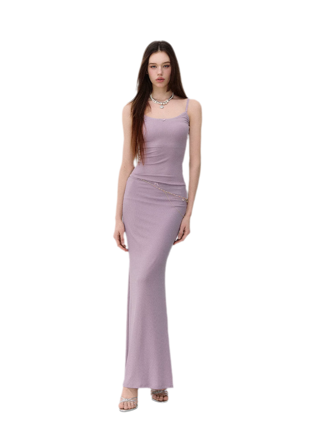 X-line Lace Trim Camisole, Pullover &amp; Mermaid Skirt