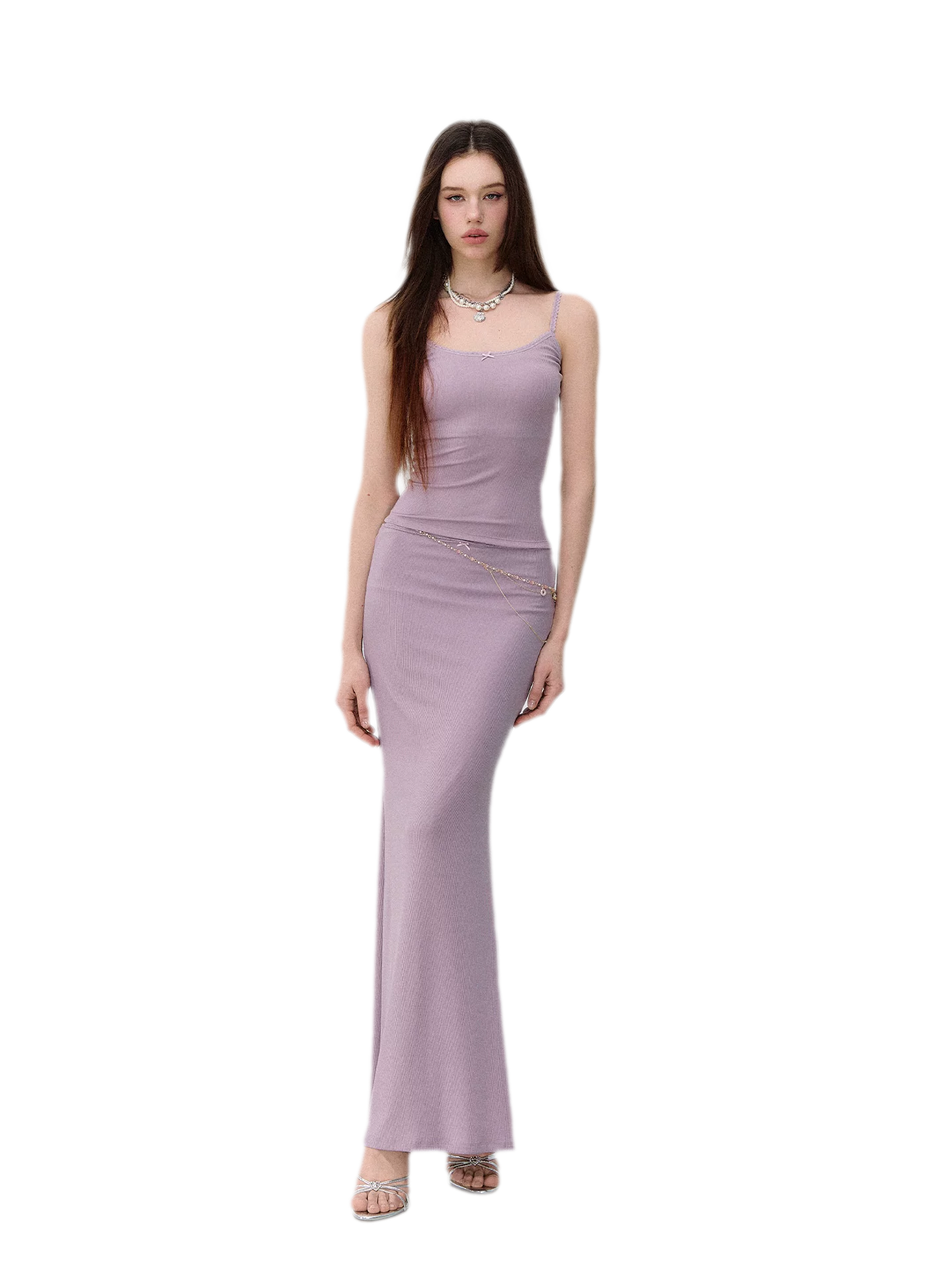 X-line Lace Trim Camisole, Pullover &amp; Mermaid Skirt