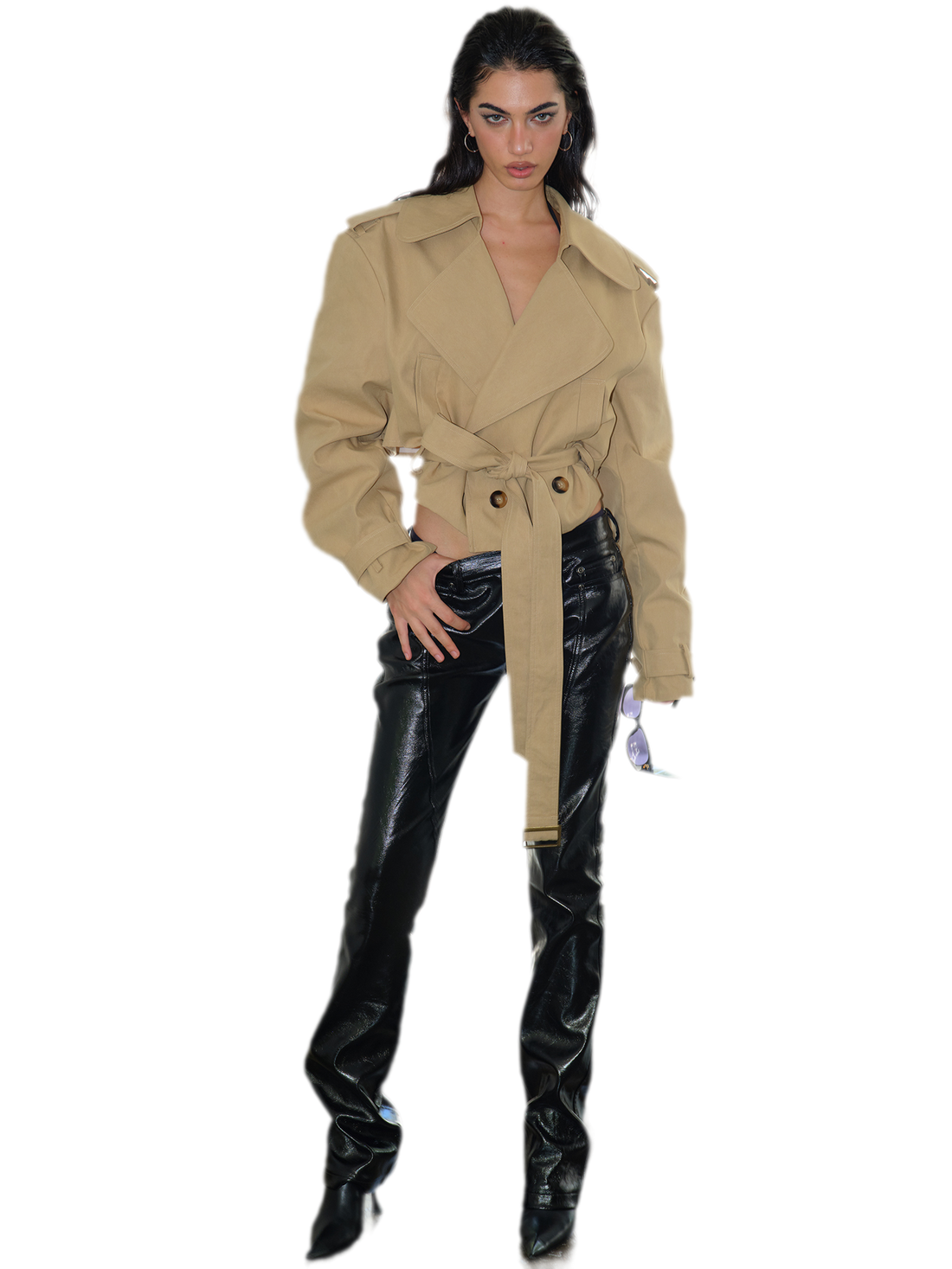 Cropped Belted Trench Jacket