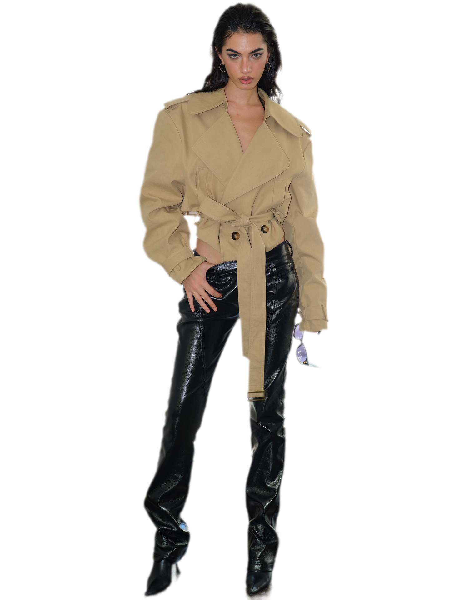 Cropped Belted Trench Jacket