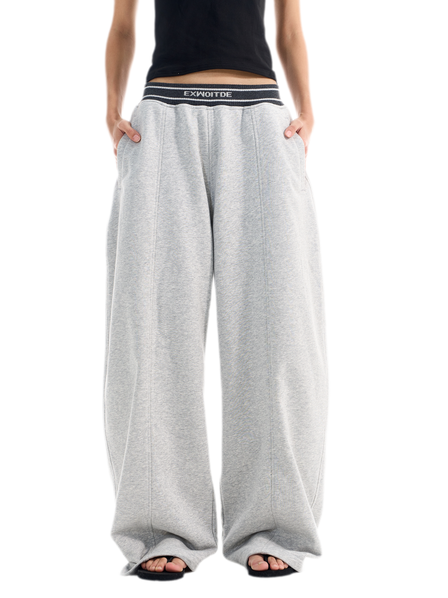 Contrast Ribbed Curved-Leg Sweatpants