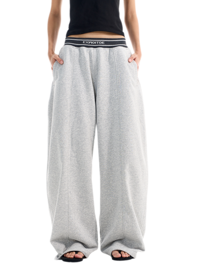 Contrast Ribbed Curved-Leg Sweatpants