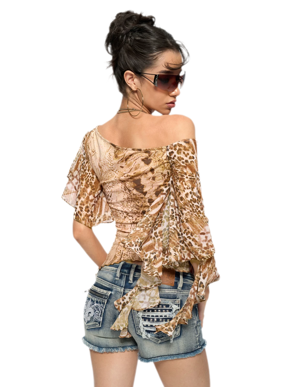 Leopard &amp; Snake Print Asymmetric Ruffle Top