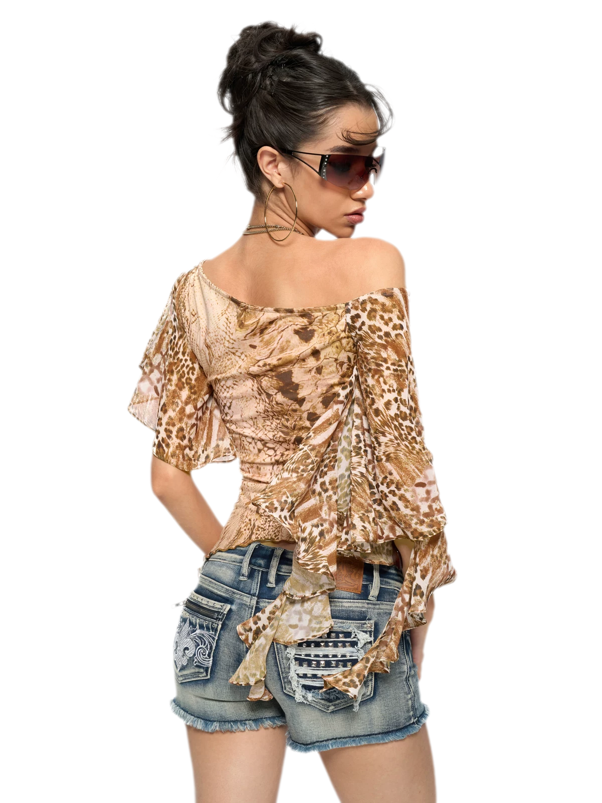 Leopard &amp; Snake Print Asymmetric Ruffle Top