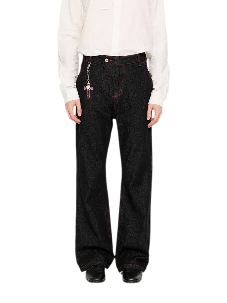 Washed Bootcut Raw-Denim Jeans