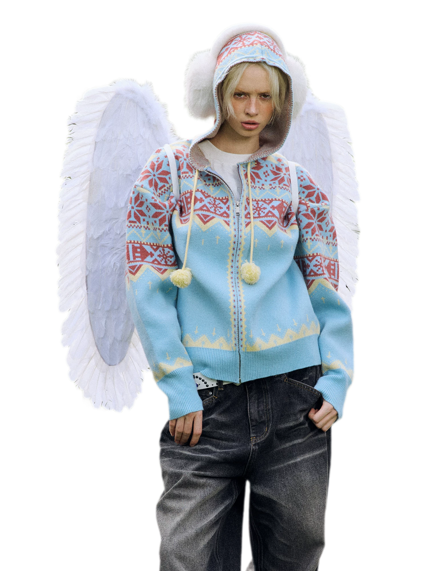 Fair Isle Hooded Zip Cardigan