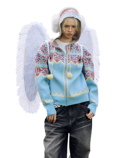 Fair Isle Hooded Zip Cardigan