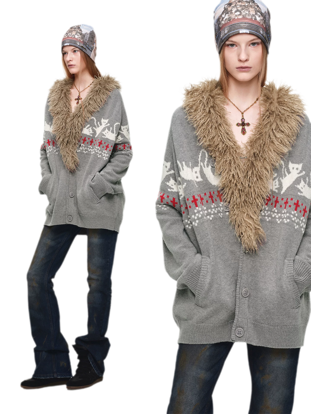 Gilet jacquard Fair Isle avec chats