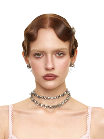 Vintage Bowknot &amp; Zircon Layered Choker