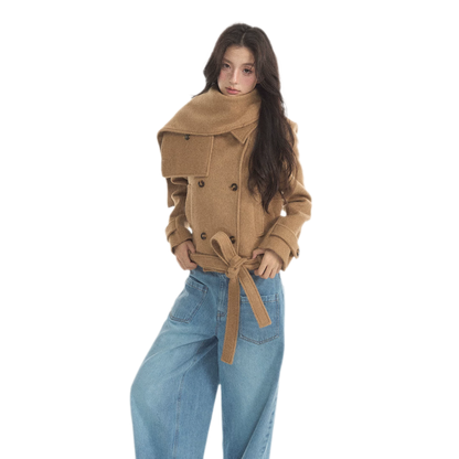 Wool Double-Breasted Cropped Coat