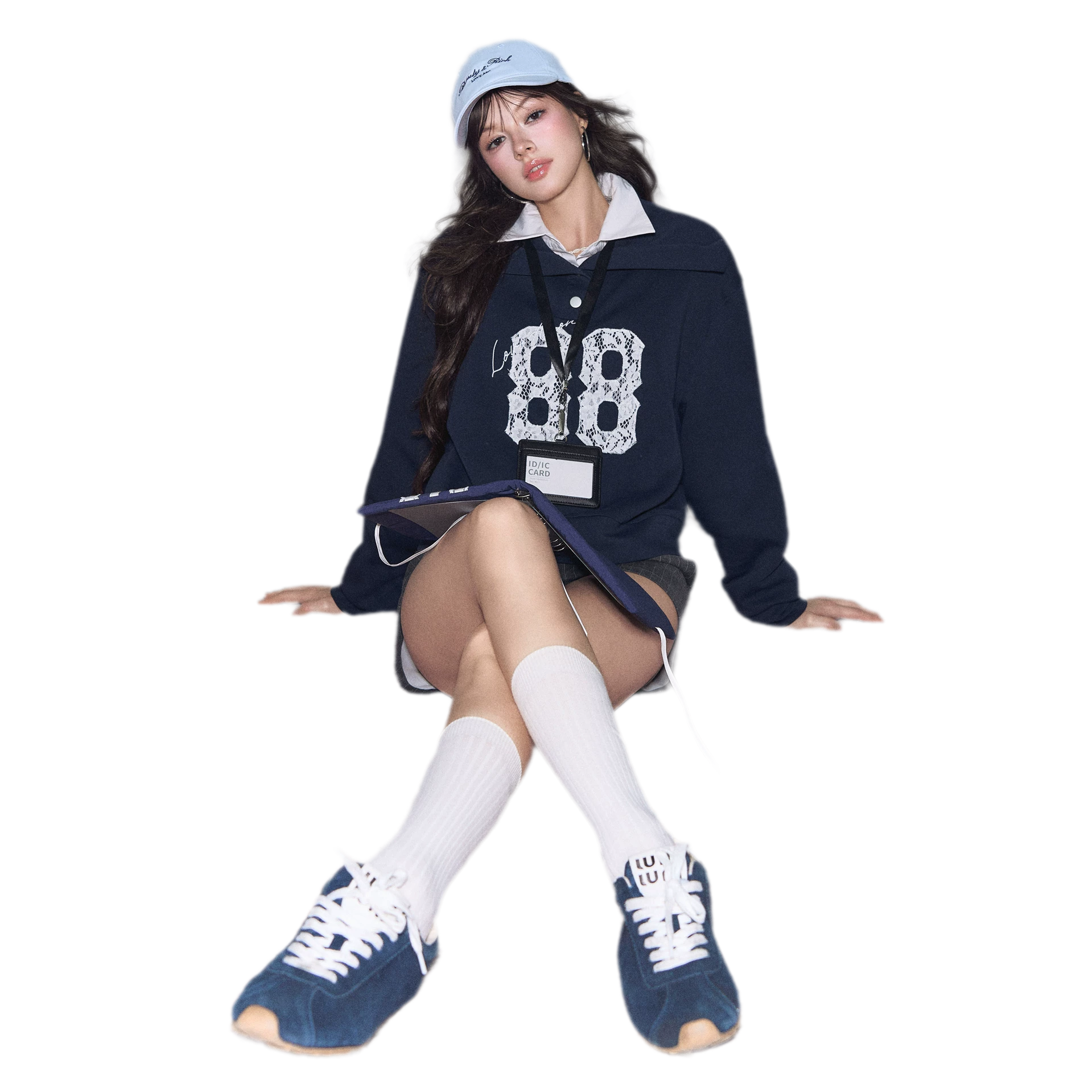 Lace Appliqué Cropped Sweatshirt