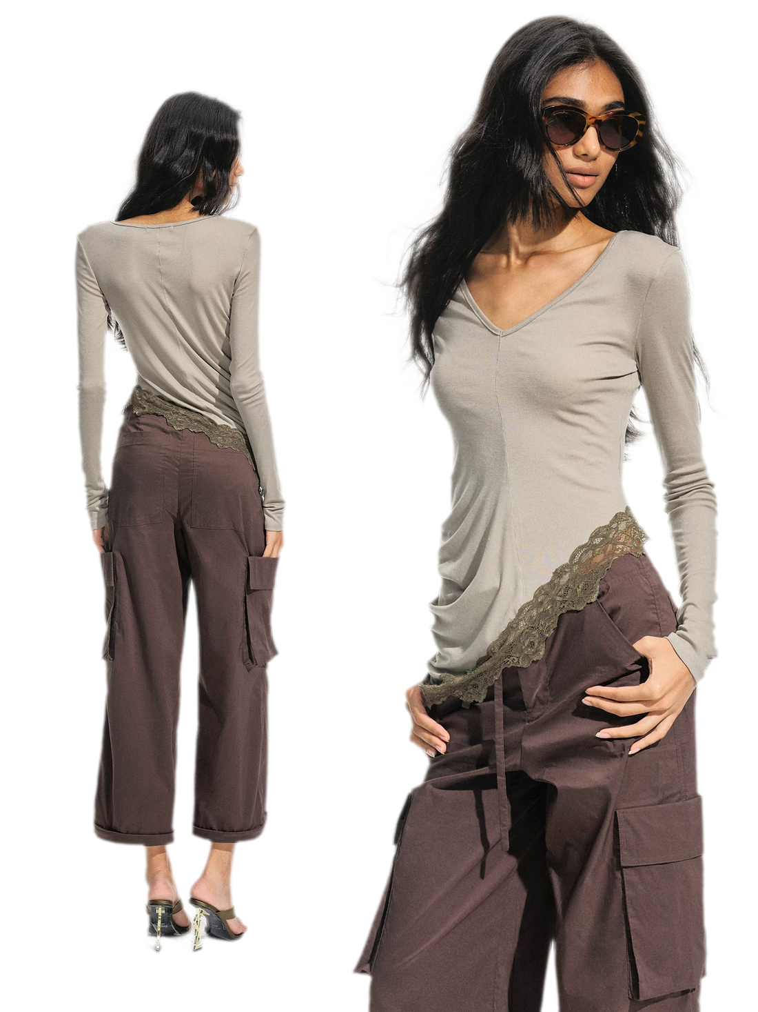 Modal Ruched Asymmetric Long-Sleeve Top
