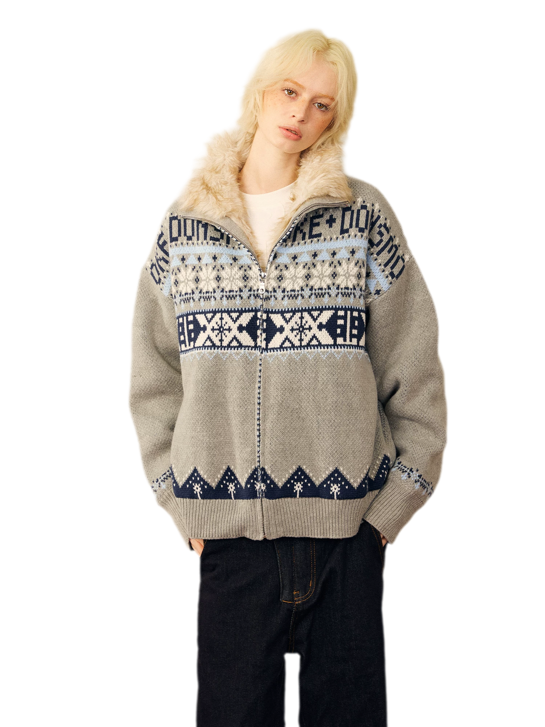 Jacquard Cropped Zip Sweater