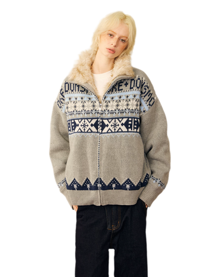 Jacquard Cropped Zip Sweater