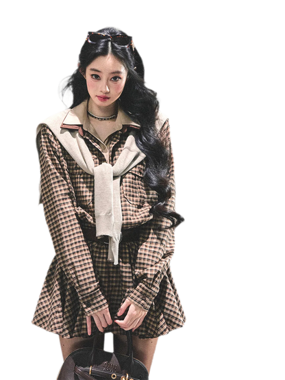 Plaid Petal Panel Mini Dress
