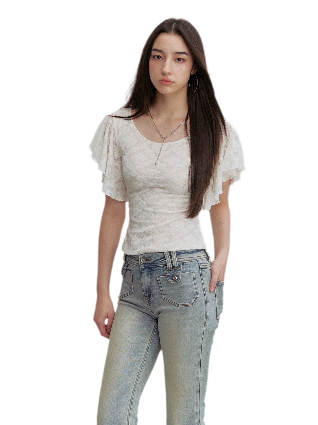 VIA PITTI Lace Textured Flutter Tee – view 2