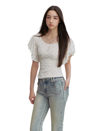 Lace Textured Flutter Tee