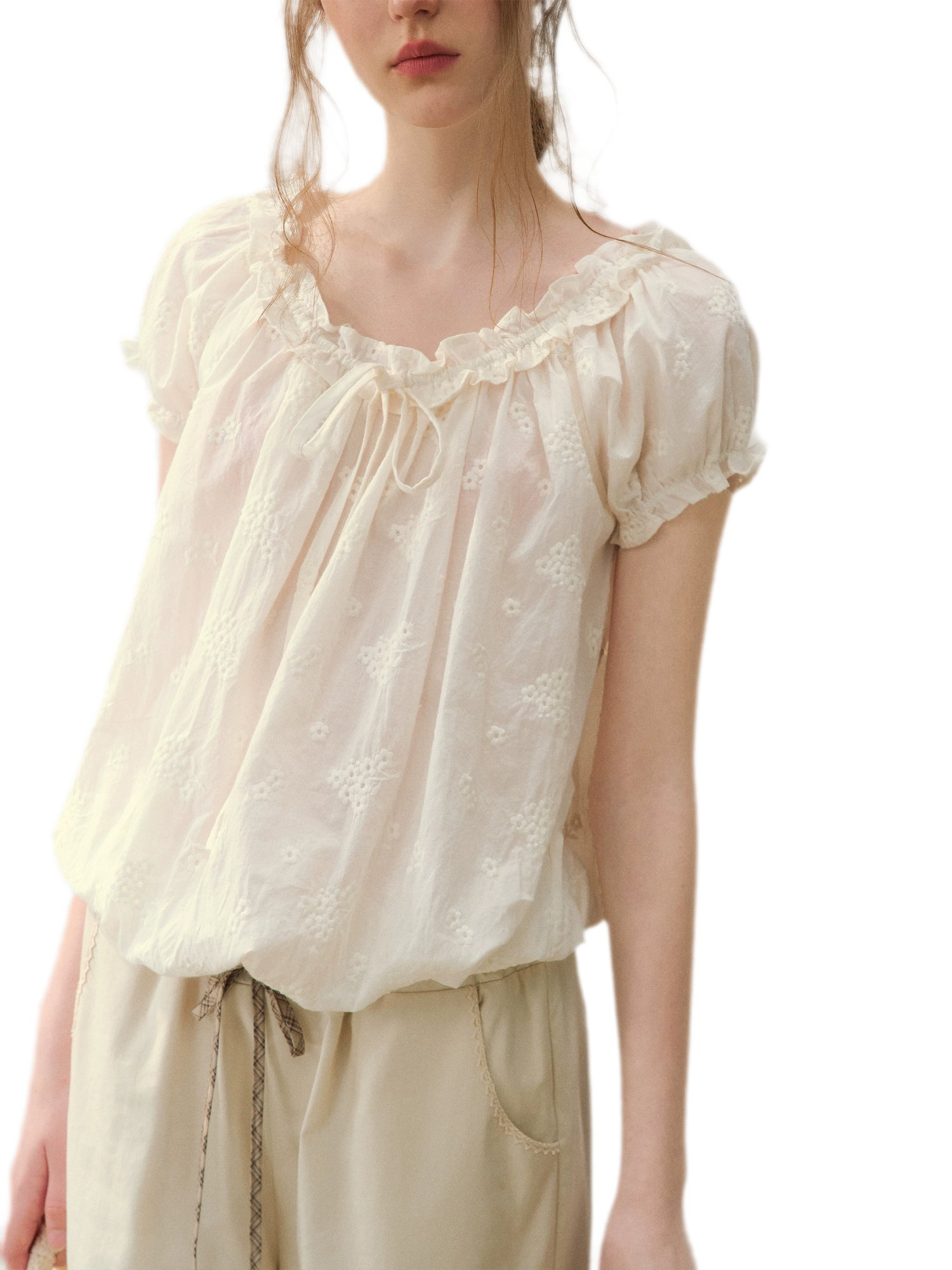 Embroidered Ruffle Blouse
