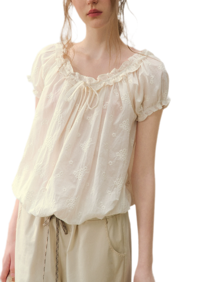 Embroidered Ruffle Blouse