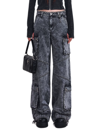 Retro Workwear Wide-Leg Pants