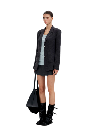Textured Double-Button Tailored Blazer