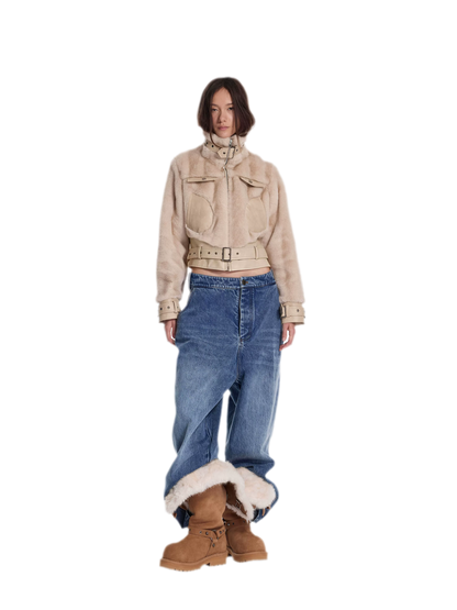 Plush Leather Panelled Jacket