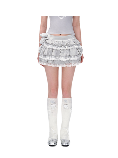 Lace Bear Puff Mini Skirt