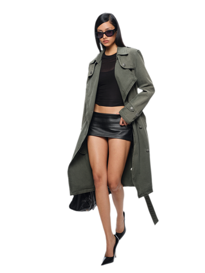 Washed Military Green Trench Coat