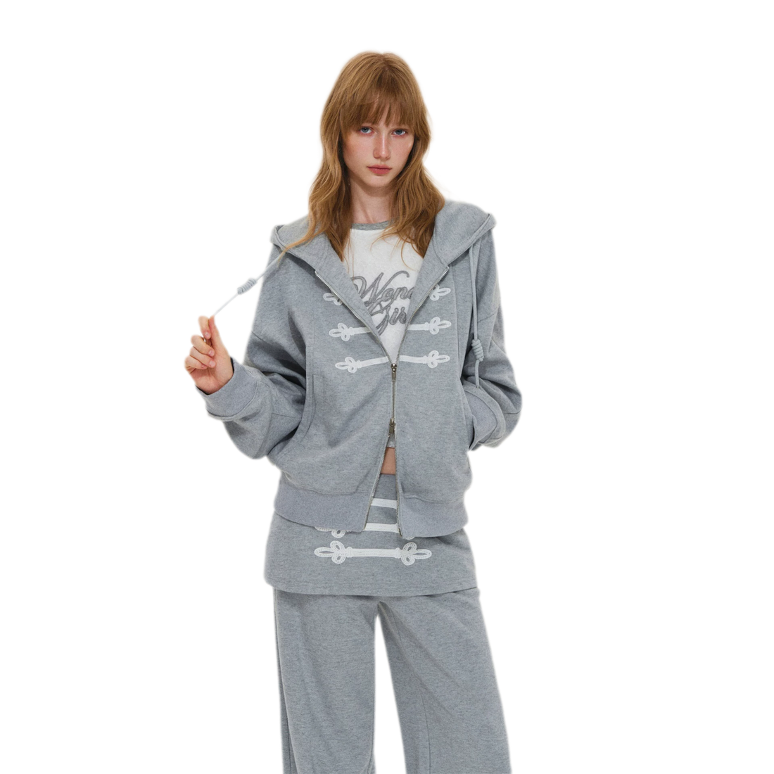 Texturierte Hoodie-Jacke mit Puff-Print