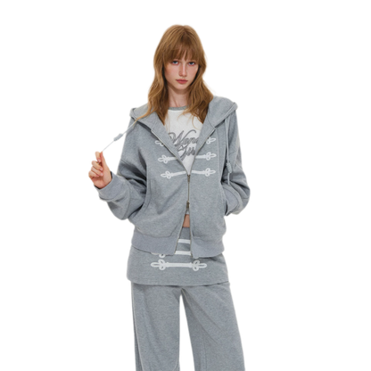 Texturierte Hoodie-Jacke mit Puff-Print