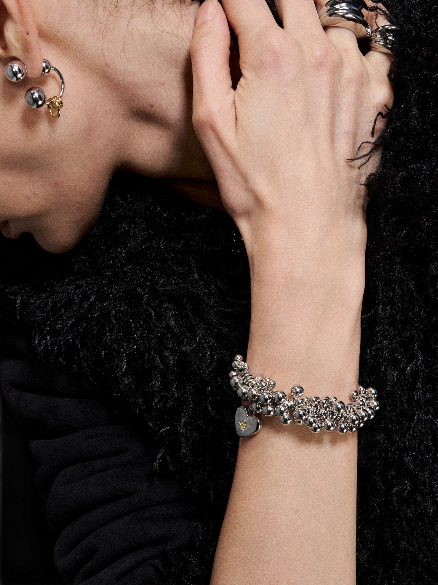 Silver Beaded Heart Bracelet