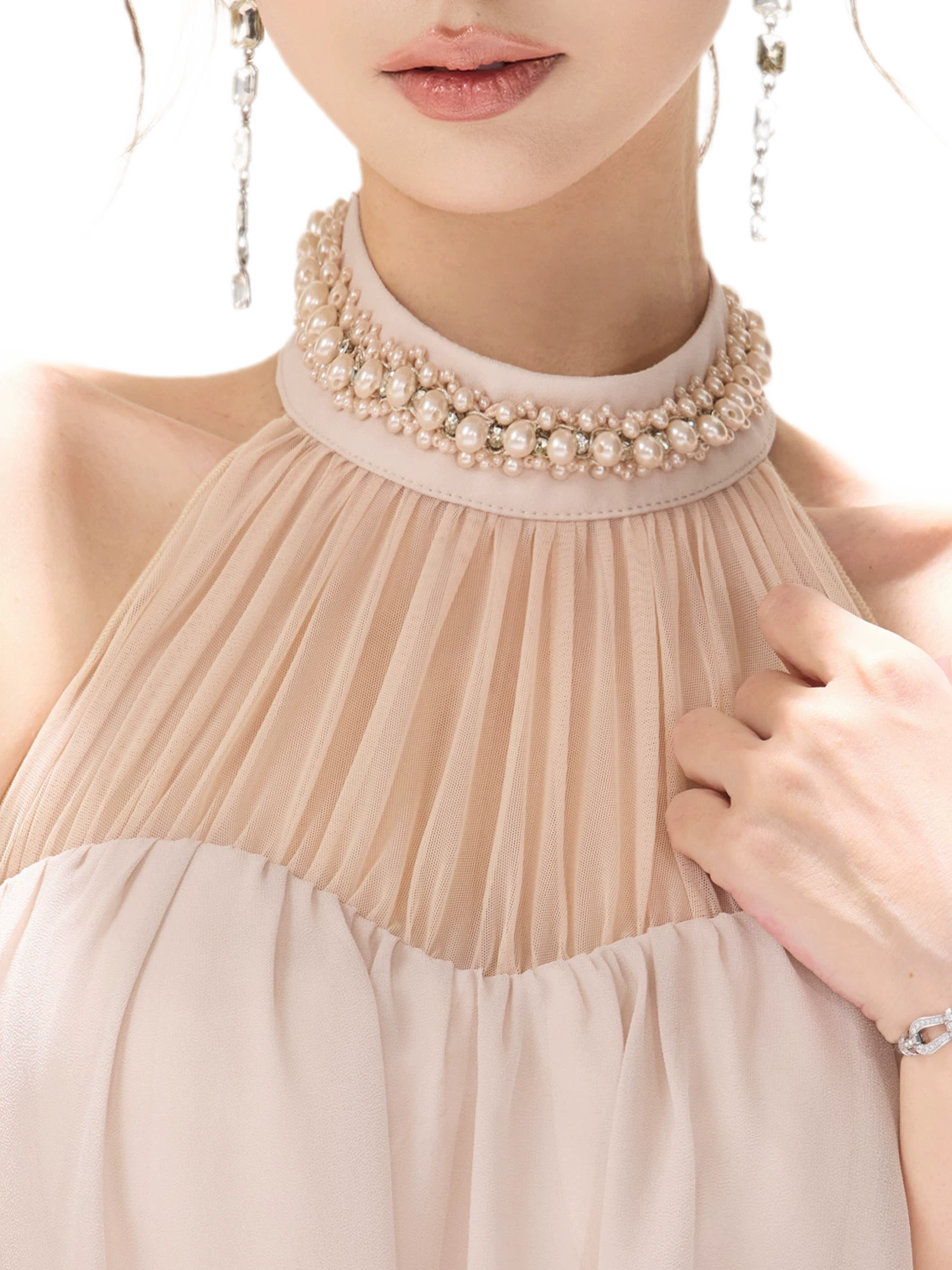 CYNR Pearl Halter Midi Dress – view 4