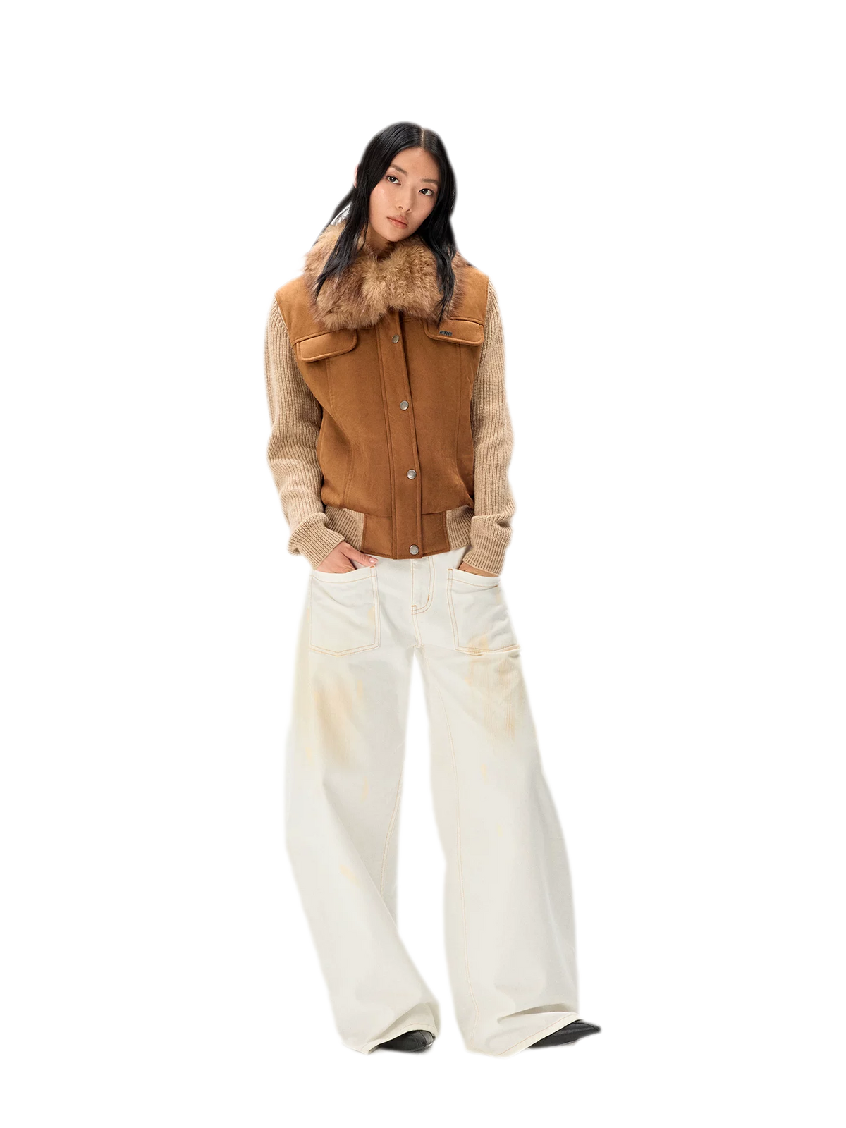 Faux Suede Fur Collar Jacket