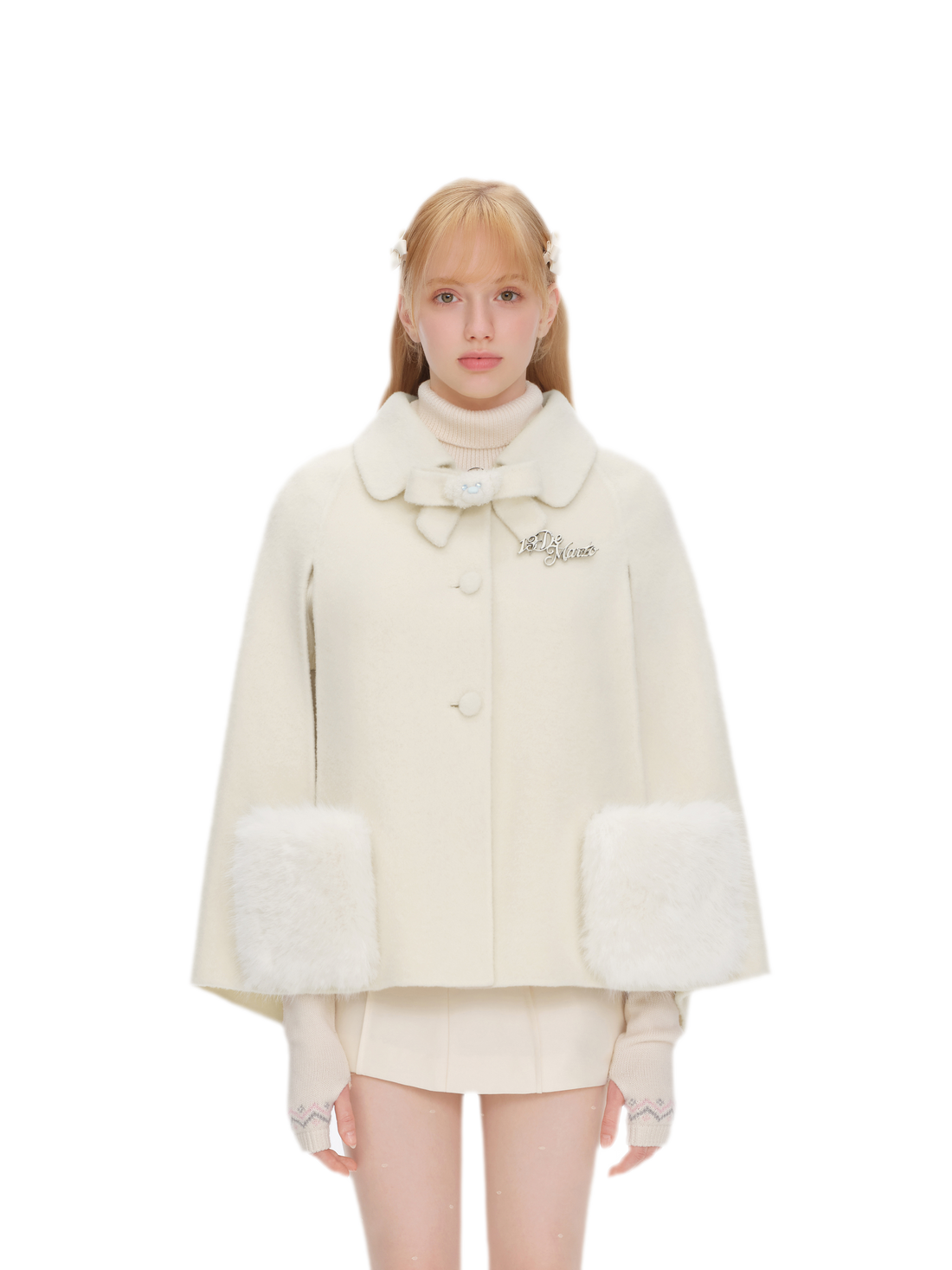 Plush Bow Cape Coat