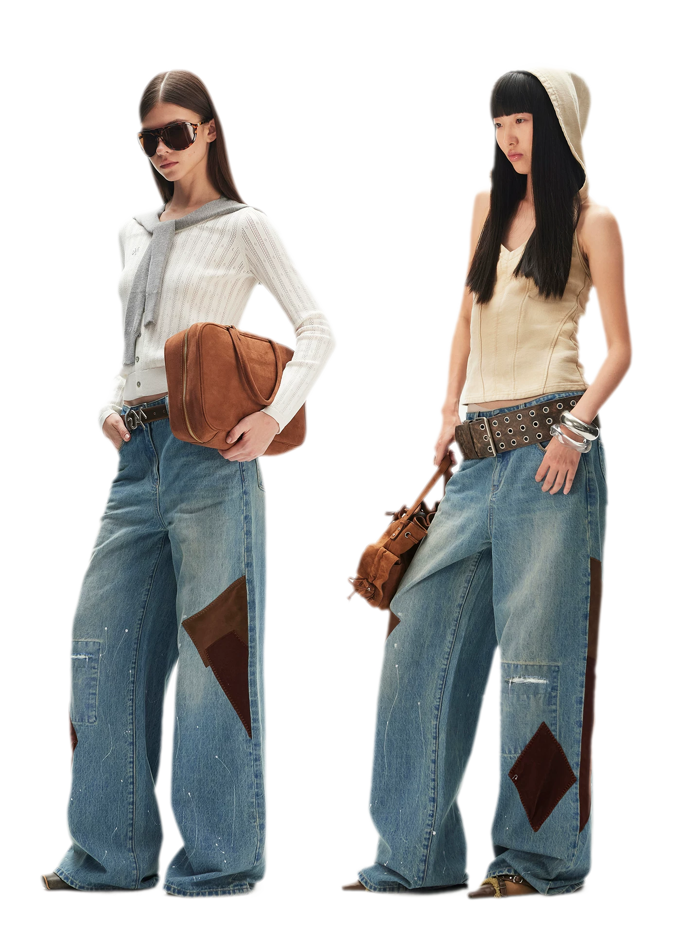 Washed Patchwork Jeans