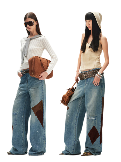 Washed Patchwork Jeans