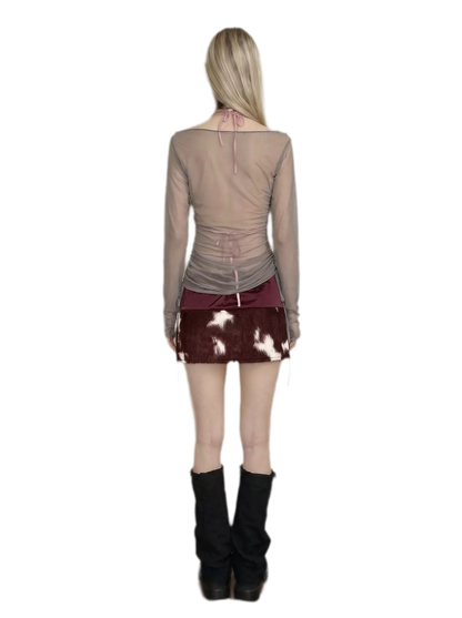 Sheer Asymmetric Skeleton Print Top