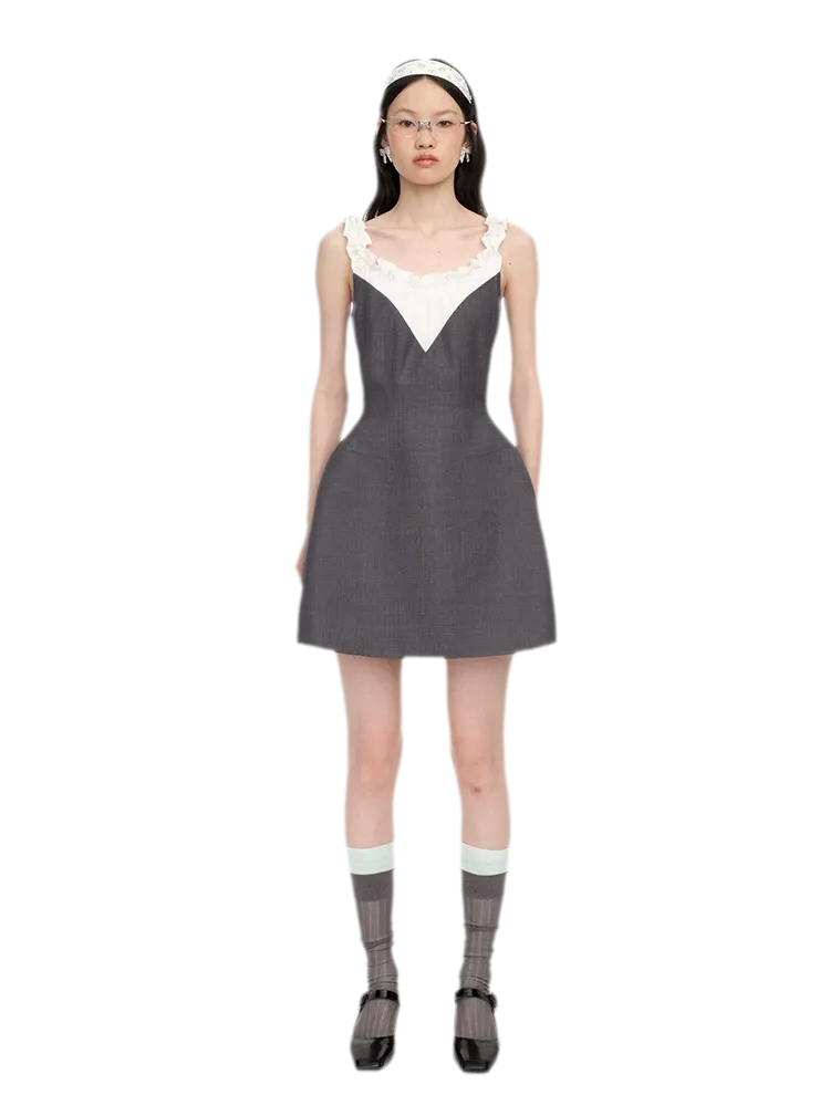 Ruffled Contrast Mini Dress