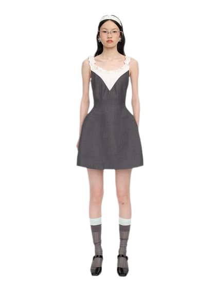 Ruffled Contrast Mini Dress