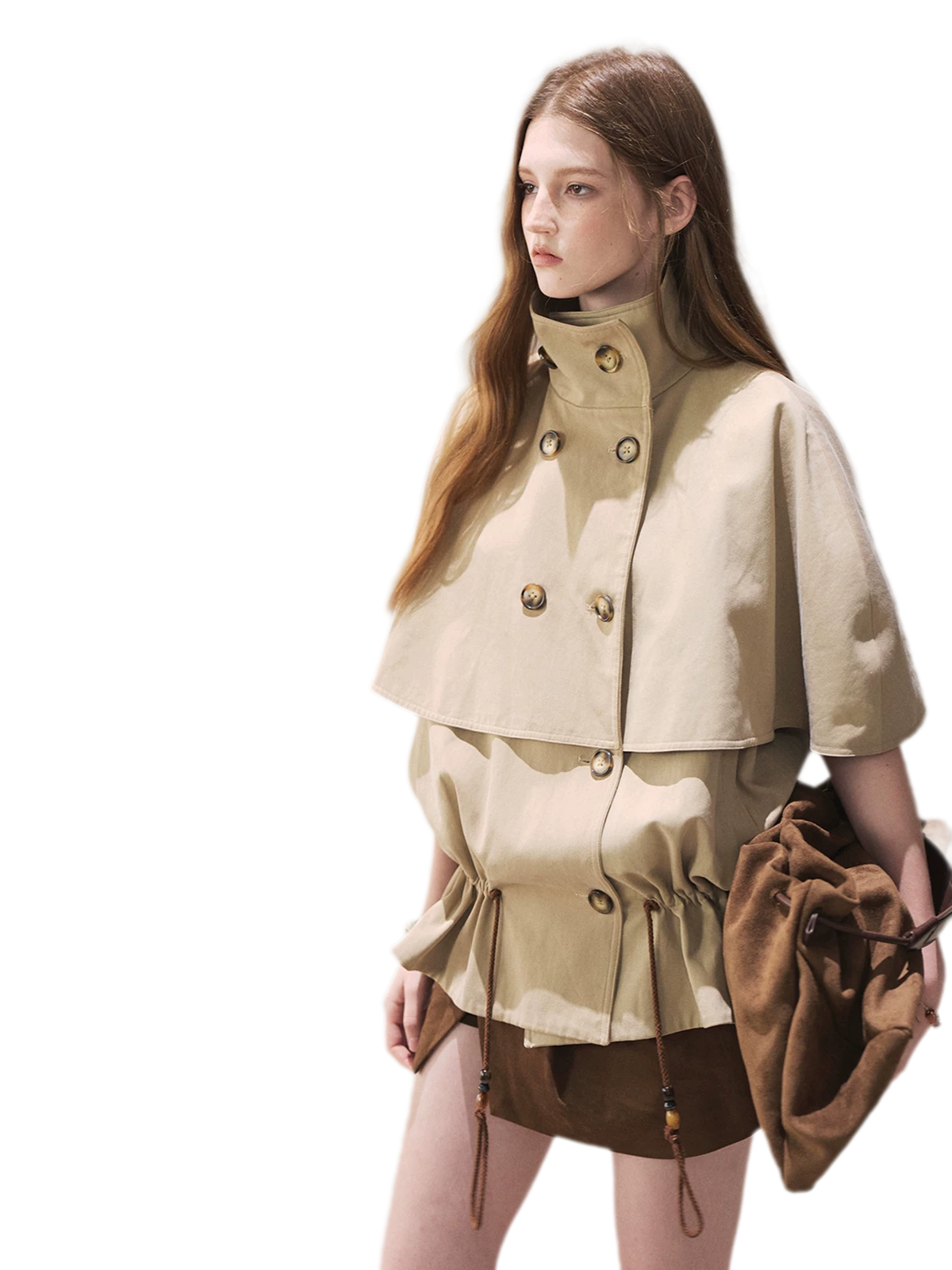 Drawstring Cape Trench Coat